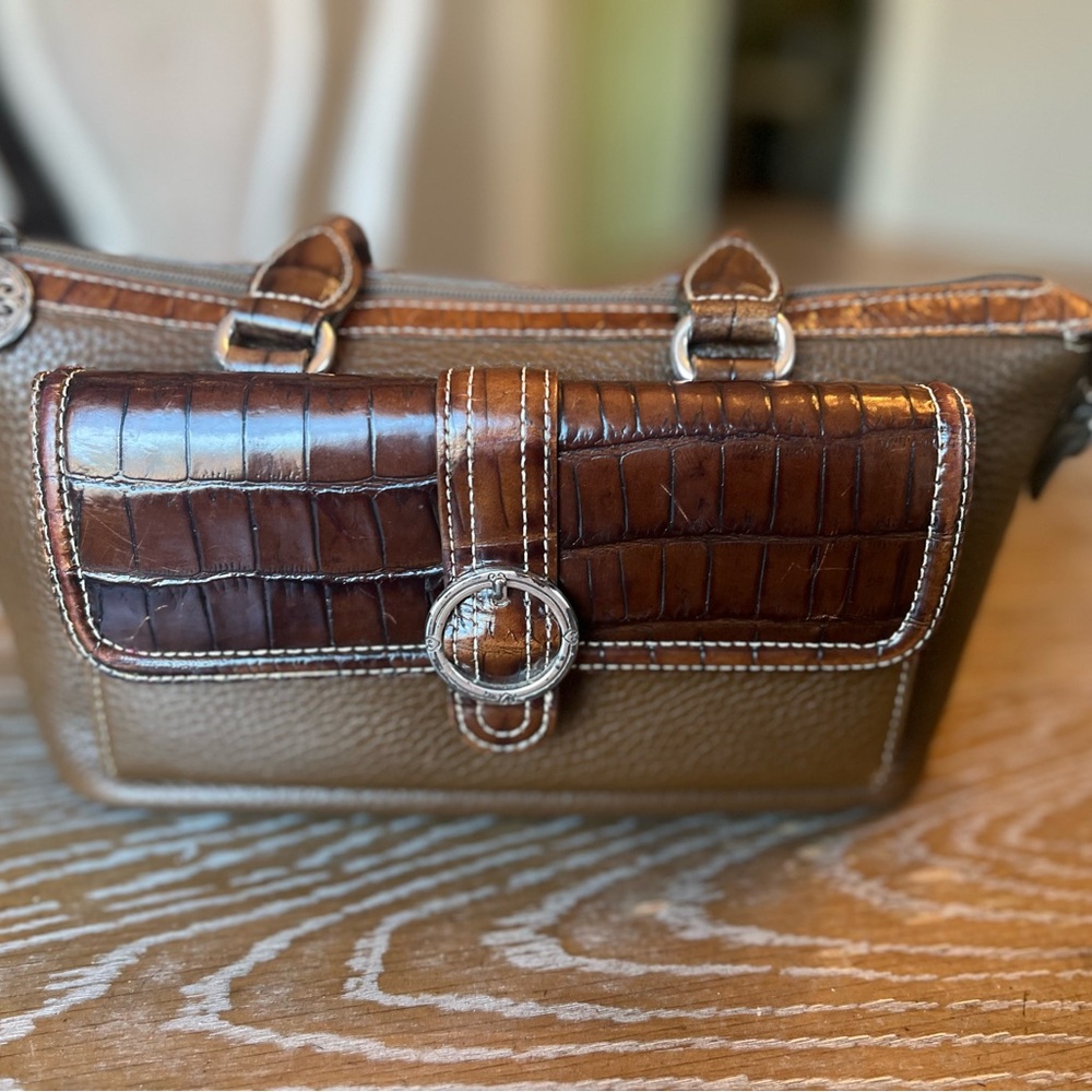 Brighton Brown Leather Shoulder Bag with Elegant Croc Texture